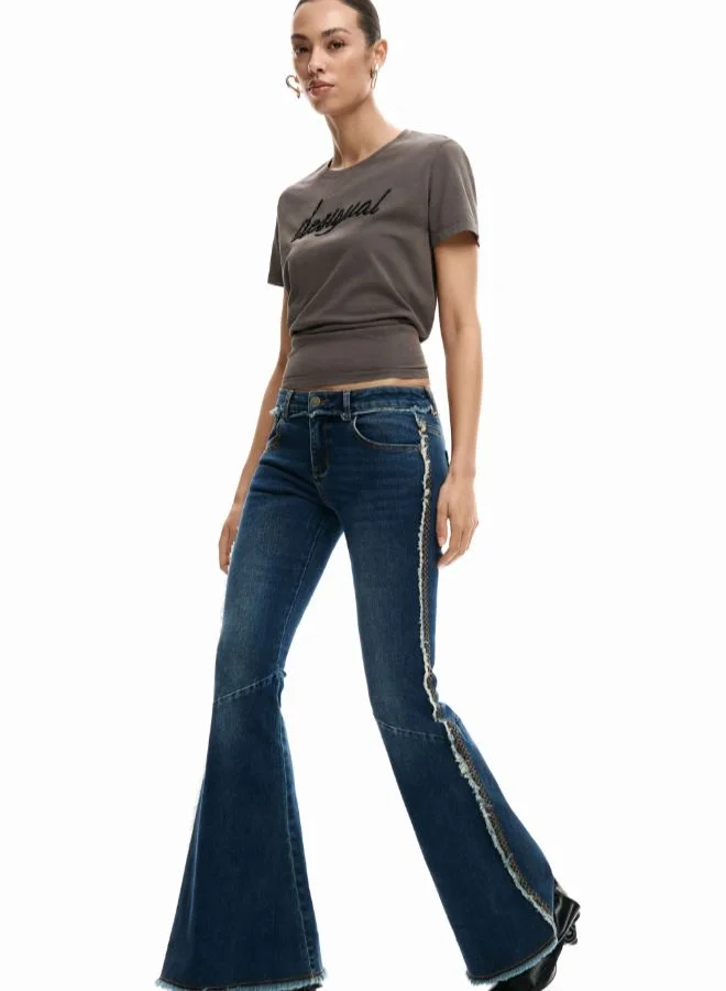 Desigual Blue Flared Frayed Jeans for Women | Best Price UAE